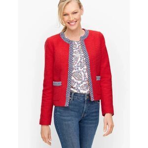 Talbot's Plus Women's Size 20W Tipped Tweed Jacket Long Sleeve Red Button Front